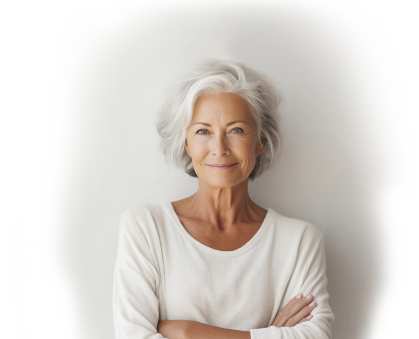 Dame um die 60 mit weissgrauem Haar lächelnd - stomocur - all4care Dame um die 60 mit weissgrauem Haar lächelnd - stomocur - all4care